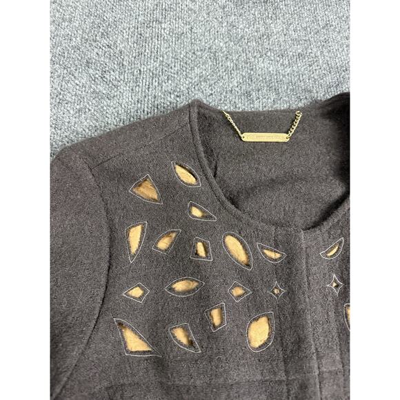 Soft Surroundings Brown Wool Open Front Coat Cardigan Medium Gold Detail - Picture 3 of 16